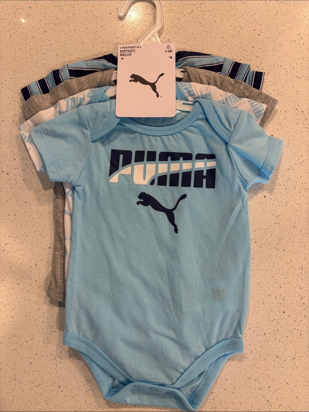 Puma 4 Pack of Graphic Baby 3-6 Month  One-Piece Bodysuits